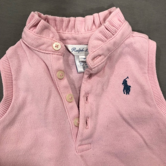 COPY - Baby Girl Pink Ralph Lauren Ruffle Collar Dress With Bumper Size 9 Months - Picture 5 of 12